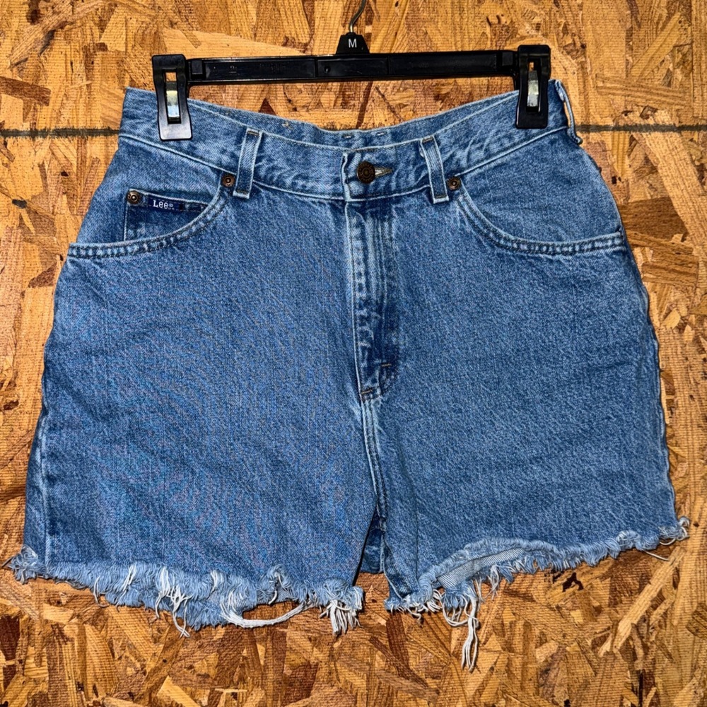 VTG Lee 90s Denim Cut Off Shorts Frayed Summer Plain Basics Cotton Womens 28"‎